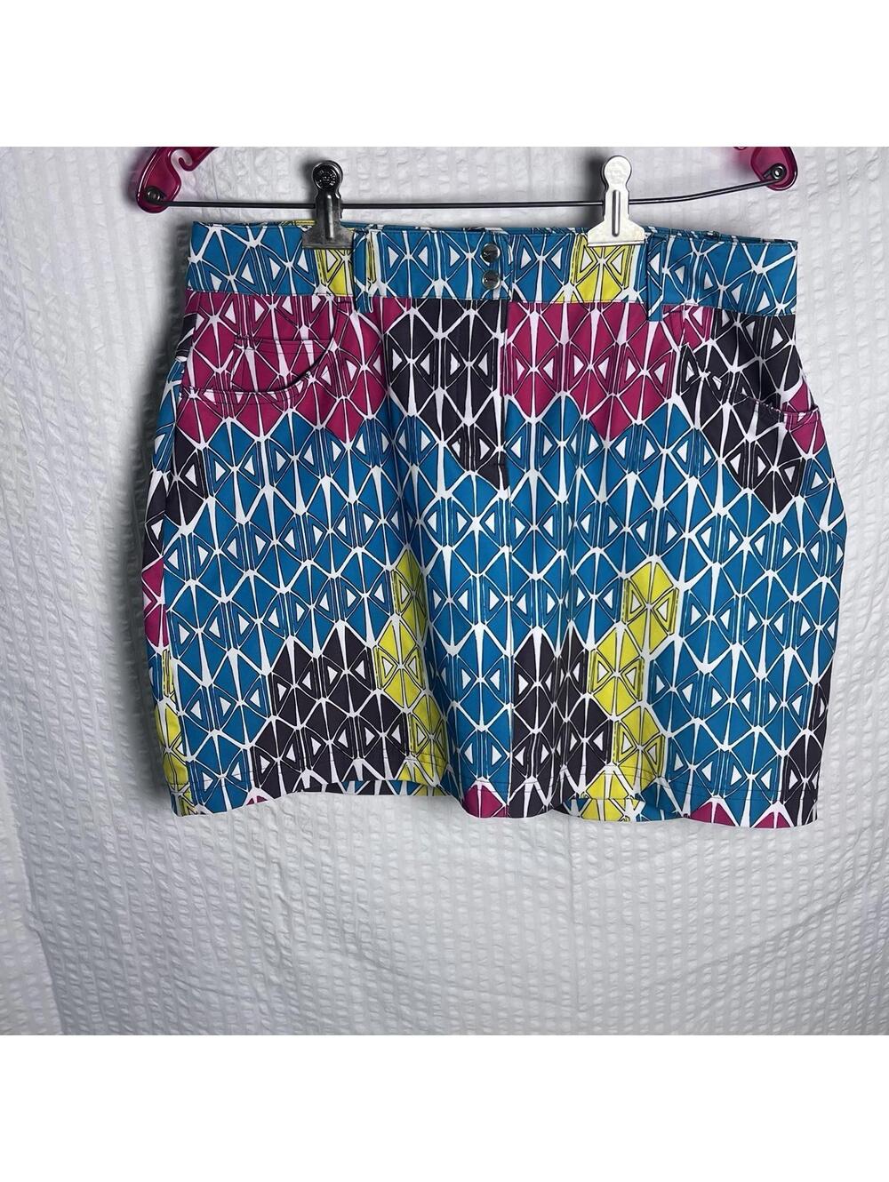 Slazenger Womens Geometric Golf Skort Turquoise Yellow Pink Pockets Size 4 EUC